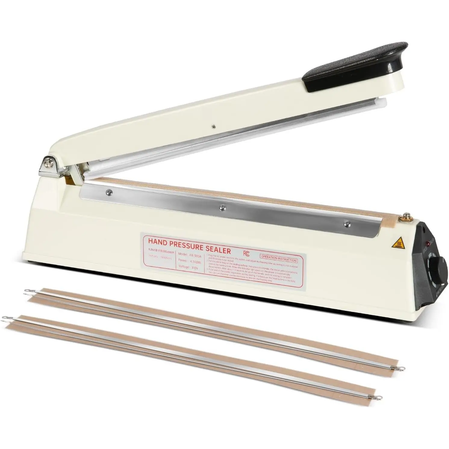 12 in Compact Impulse Heat Sealer with Synthetic Seal Bar - Heavy-Duty Household Bag Sealing Machine for Home Users, 2 Extra Replacement Parts Included (White)