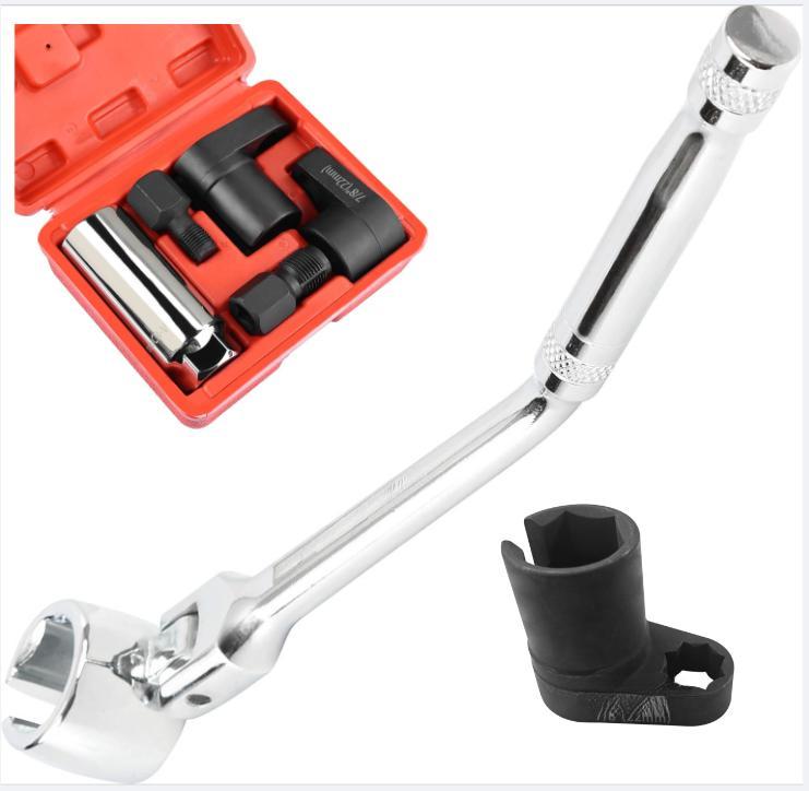 5PCS O2 Oxygen Sensor Socket Set, 3/8 in Drive, 7/8 in (22mm), Premium Removal Tool with Thread Chasers & Offset Wrenches, Heavy-Duty Automotive Kit for Easy Installation & Repair