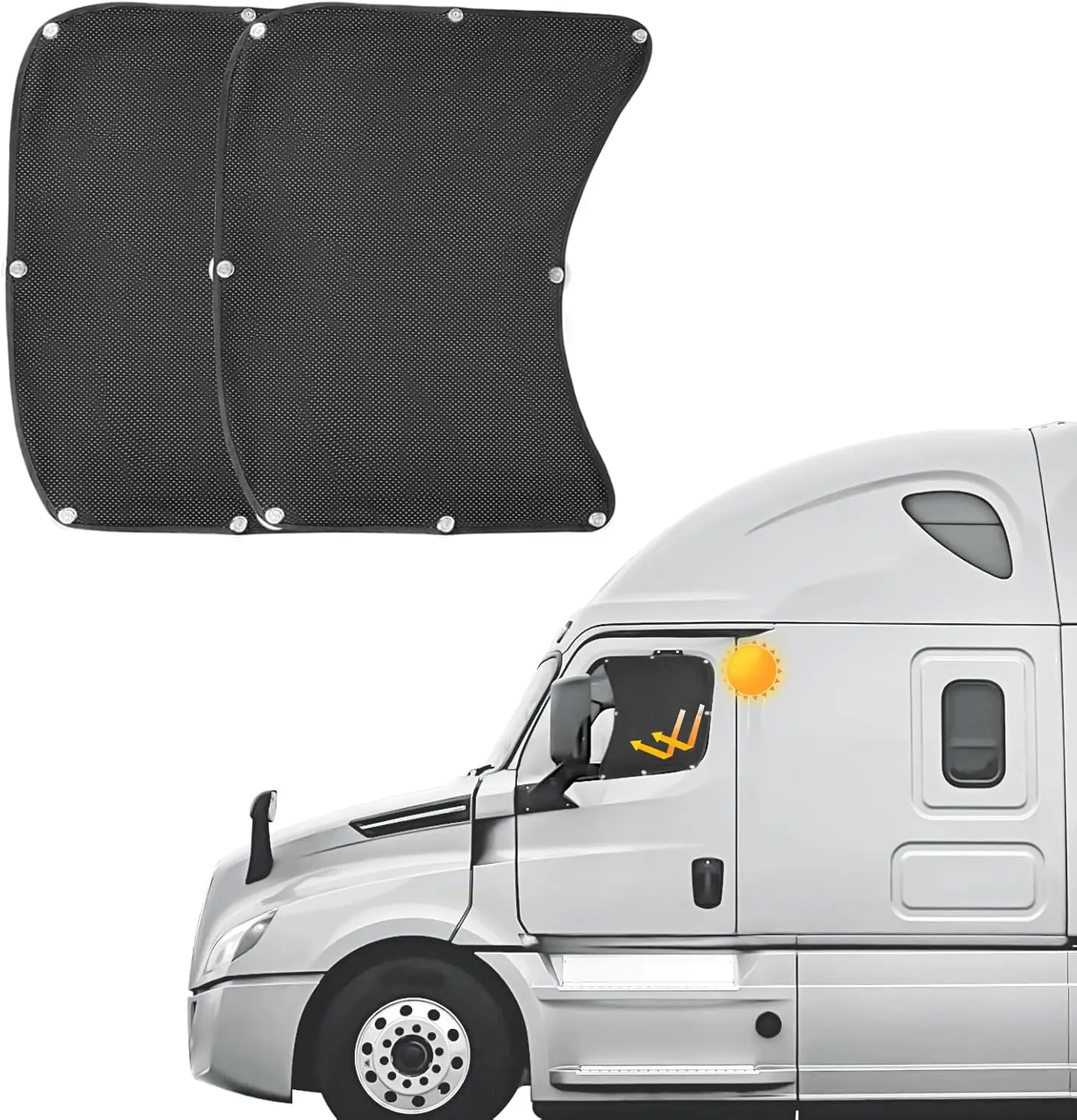 Side Window Sun Shade Semi Truck, 22*24 inch Large Car Window Shades Freightliner Volvo VNL International Trucks - Semi Truck Accessories, Easy Install, Interior UV Protection