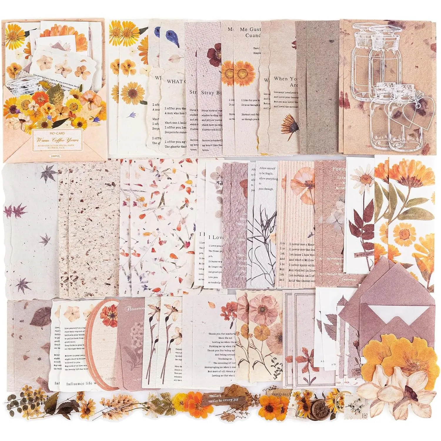 Floral Scrapbook Supplies Kit, 100 count Scrapbooking Paper &  Stickers Bundle – Botanical Floral Collage Kit for Junk Journal, Card Making, Art Journal(Beige)