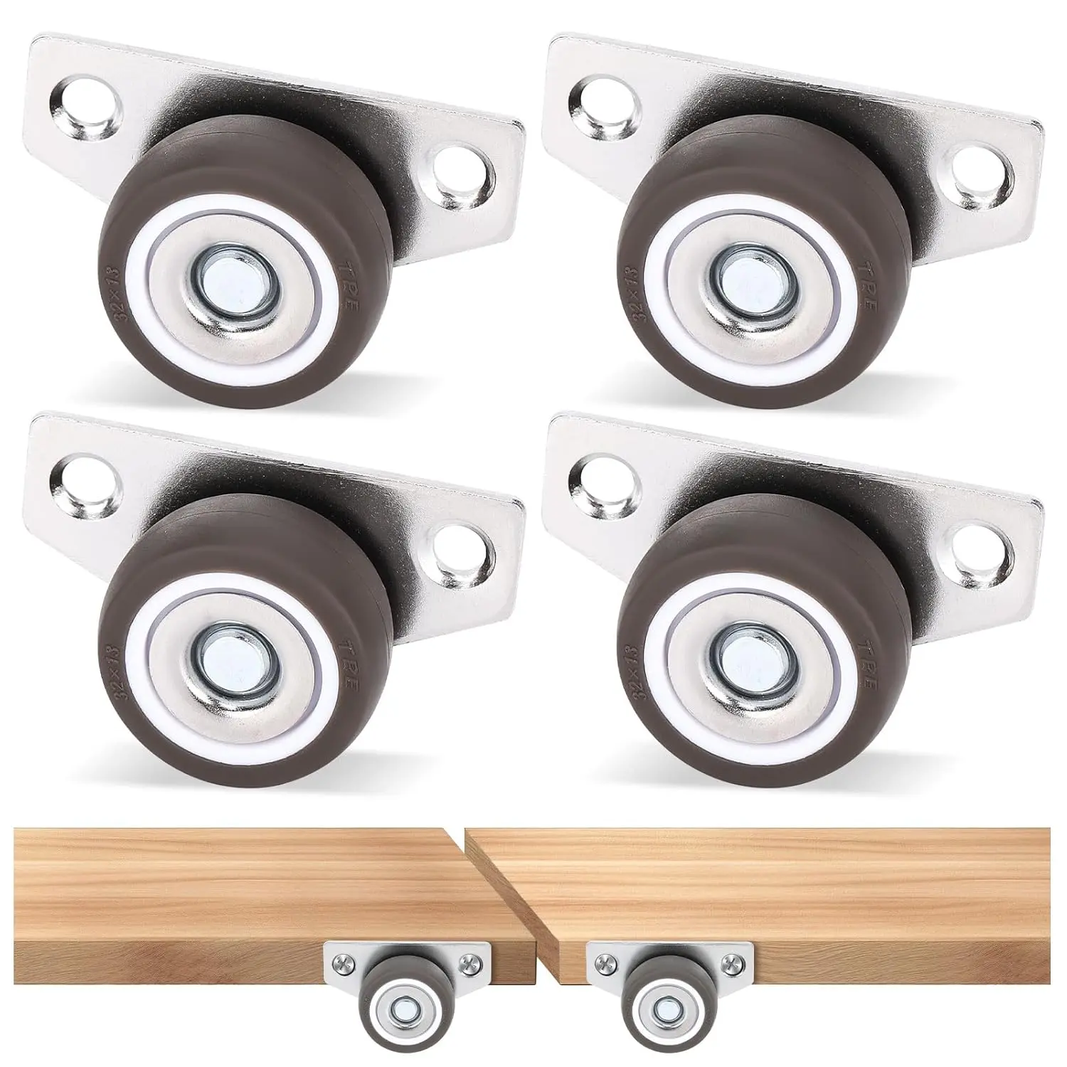 1.25 Inch Small Side Mount Caster Wheels, Mini Low Profile Casters Set of 4, Little Drawer Rollers Rigid Casters for Wooden Furniture, Underbed Drawers, Trays, DIY Project
