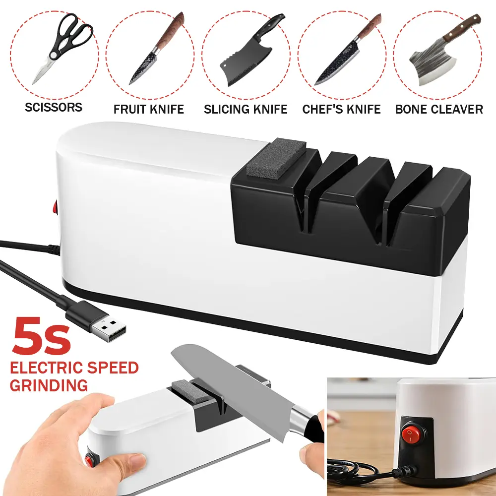 Electric Knife Sharpener Professional Kitchen Sharpening Stone Grinder knive, USB 4-Stage Automatic Knife Sharpening Tool for Kitchen Knives, Fast Blade Repair & Polishing for Home & Professional Use