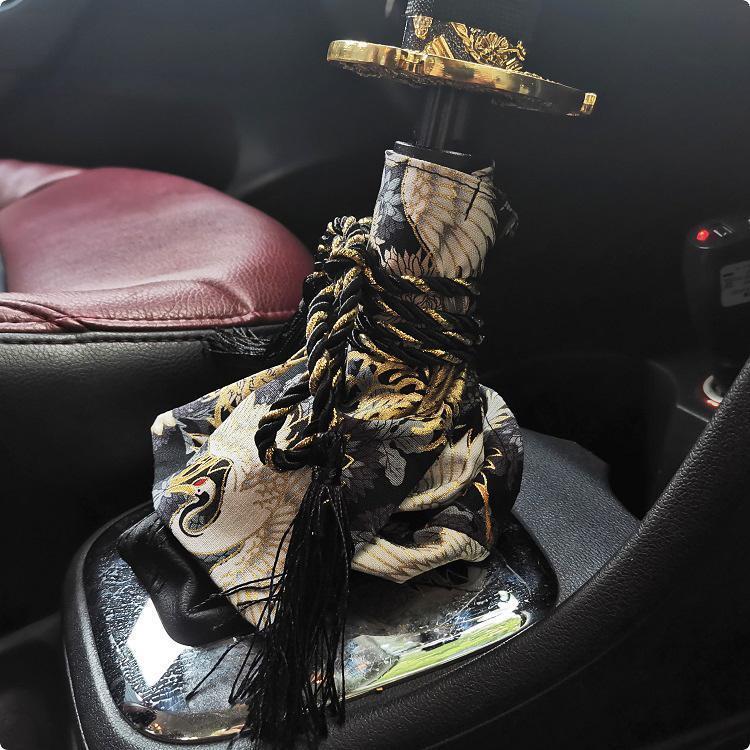 Universal Car Accessories Pattern Style Canvas Katana Shift Lever Knob Cover Dust Cover Racing Samurai Sword Shift Knob Collars