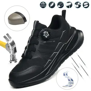 AOPLUS Men's Steel Toe Work Shoes - Breathable Mesh Shoes, Slip-Resistant EVA Sole, Durable Elastic Closure, Striped Design, All-Season Fit, Ou Safety Boots tdoorfun Fathersdaygift steel toe shoes men zapatos para trabajo,
