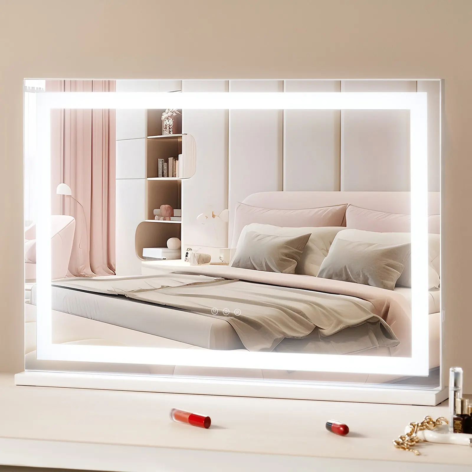 VEVOR Rectangular LED Lighted Vanity Mirror, 31.5x21.7 in White, 3 Color Lighting Modes, 5X Magnification, USB Port, Smart Touch Control, Desktop-Wall Mount, Modern Home Decor Fit, Led Lights