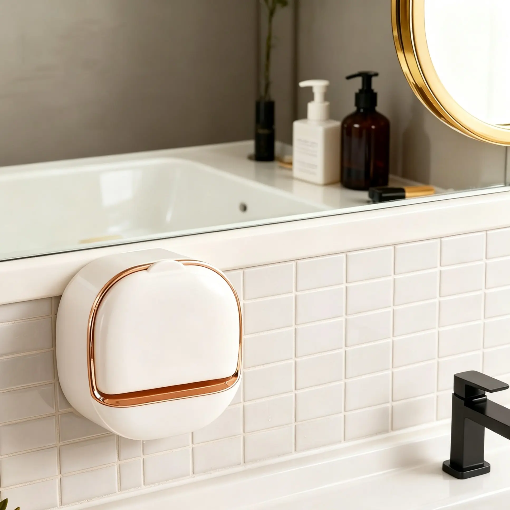 Waterproof Soap Dish with Drainage Box, Wall-Mounted Shower Soap Holder, Keeps Soap Dry, Flip-Top Design, No Rinse Needed, Soap Saver, Bathroom Organization, Bathroom Accessories, Soap Holder for Shower, Self Draining Soap Dish