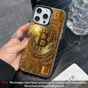 Luxury Golden Circuit Tech Bitcoin Coin Art Print Case Compatible with iPhone 17 Pro Max 16E 15 Pro 14 Plus 13 Mini 12 11 Air, Soft Matte Texture Shock Resistant Sturdy Shell, Stylish Crypto Investor Daily Protective Phone Accessory