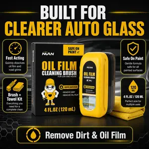 NUAN Car Glass Oil Film Remover Brush, Windshield Cleaner Tool for Rainy Driving, Removes Oily Film, Wiper Marks & Water Spots