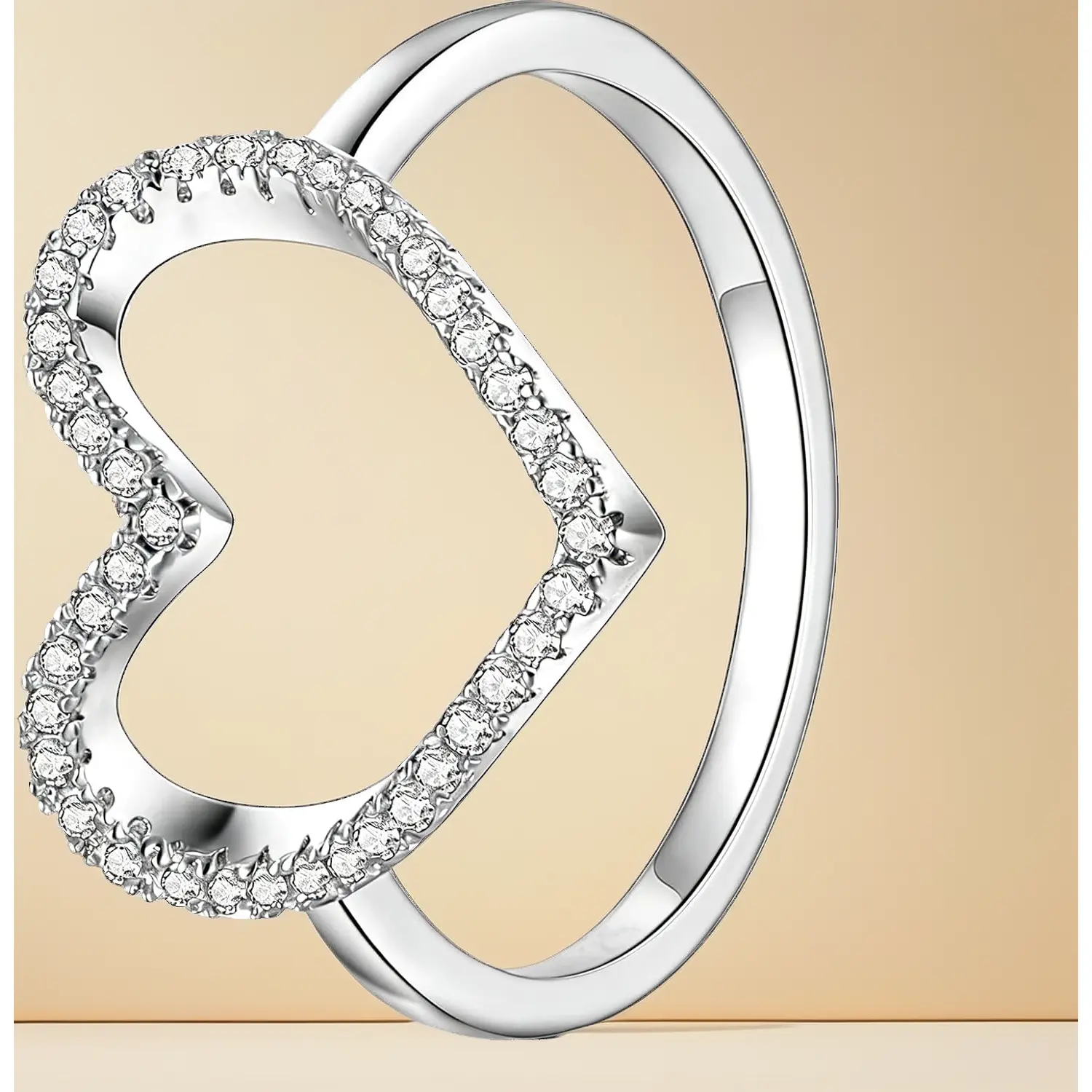 Female Small 925 Sterling Silver Heart Ring with Sparkly Cubic Zirconia - Dainty Fashion Jewelry, Scrapbooking & Stamping DIY Accessory Gift for Daughters