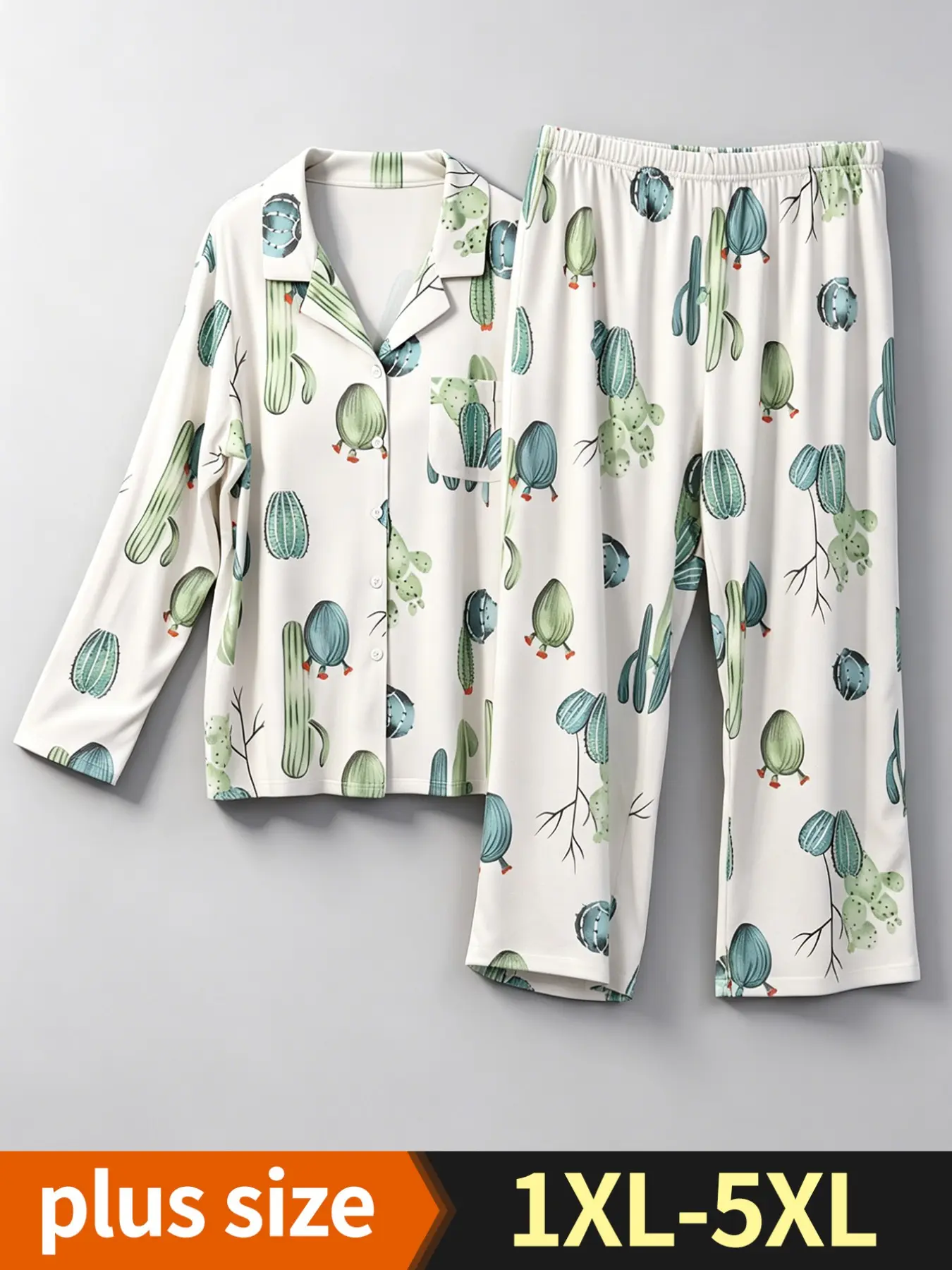 Women's Plus Size Pajama Set, Soft Polyester Long Sleeve, Fall & Winter, Loose-Fit, Button Front, 1xl-5xl, Casual Home Wear, Loungewear