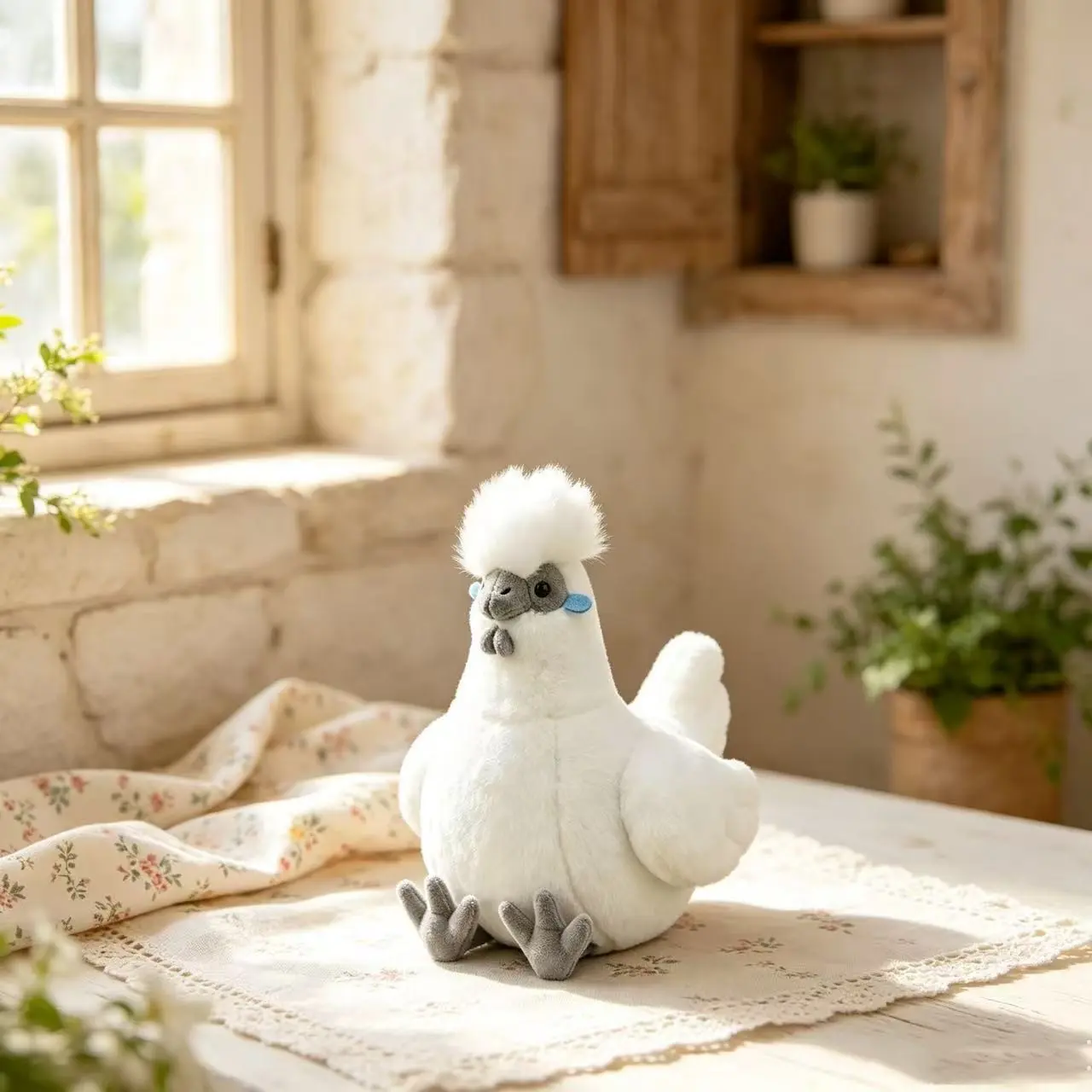 Curly Plush Rooster Ornament, Farm Style Chicken Figurine Decor, Rustic Tabletop Accent, Farmhouse Home Decor, Holiday Gift