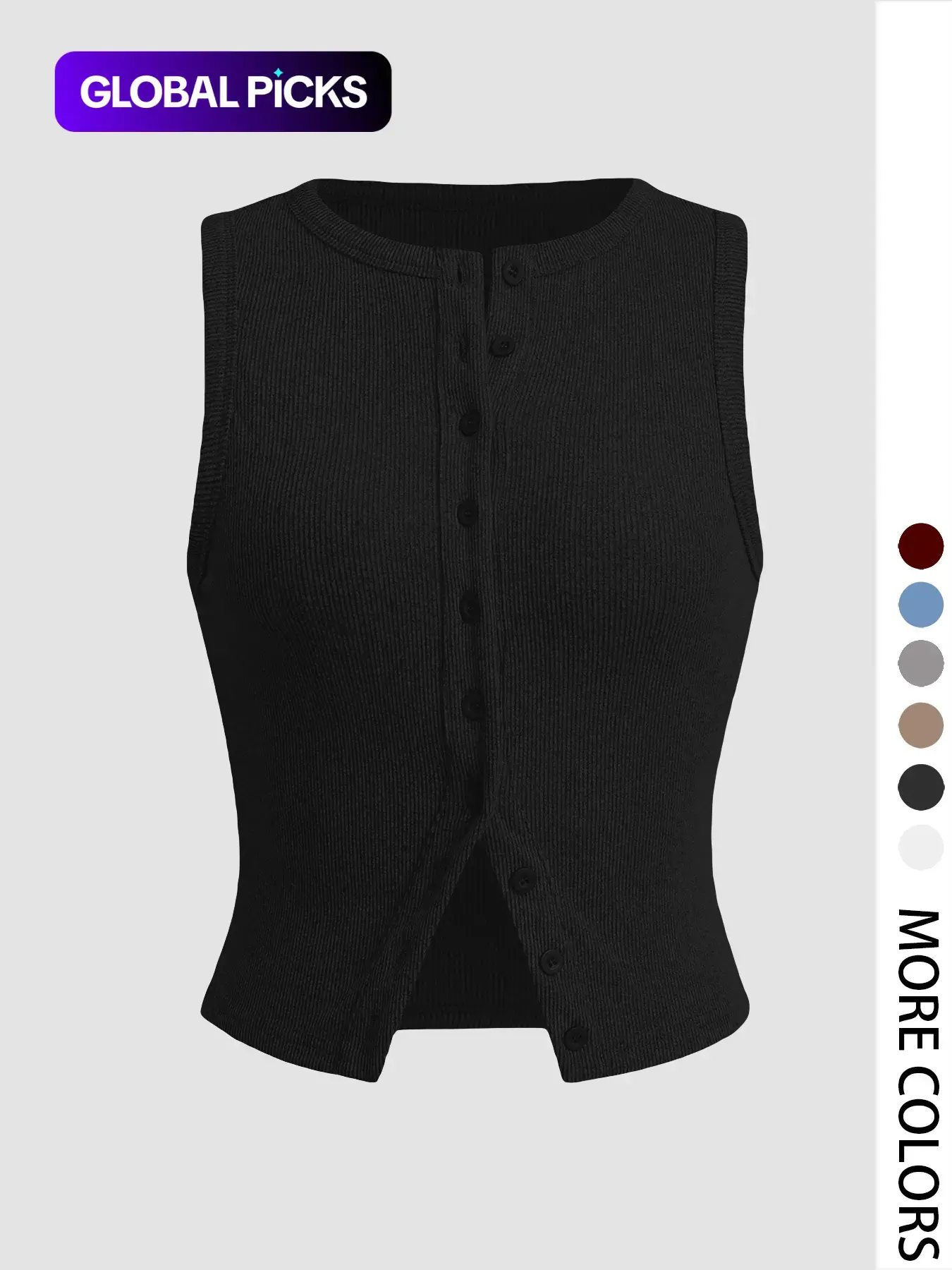 Women's Plain Button Front Ribbed Crop Tank Top, Casual Chic Sleeveless Round Neck Top for Daily Wear, Ladies Clothes for All Seasons Womenswear, Casual Everyday Top Crop Tops