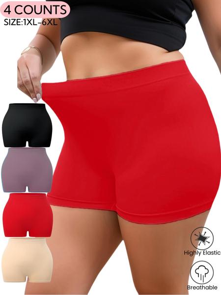 【Plus Size】 Solid Color Boyshorts, Soft Comfy Breathable Seamless Panty for Daily Wear, Women's Underwear for All Seasons