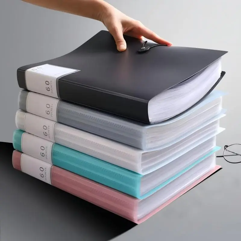 60-Page A4 Clear Pocket Folder, Art Portfolio Organizer, Buckle Binder, Multi-Color Refillable, Waterproof PP Document Bag for Students Office, Exam Paper Certificate Storage, Photo Album, Gift for Graduation