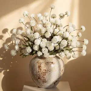 XunYee 24 Pcs Creamy White Artificial Chrysanthemum Flowers, Faux Silk Mums with Flexible Stems Neutral Fake Kiku Pompon for Spring Easter Vase Floral Fillers Wedding Home Table Decor