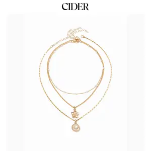 Cider FLORAL & SHELL & FAUX PEARL LAYERED NECKLACE