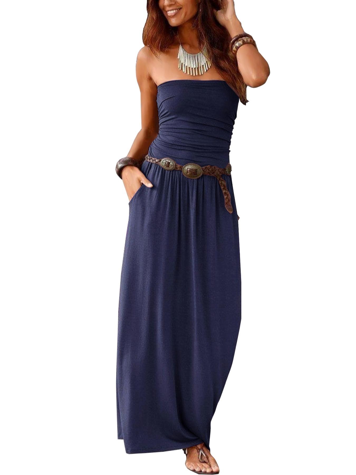 Women's Tube Dress, Casual Fashion Strapless Side Pocket Dress for Daily Outdoor Wear, Ladies Clothes for All Seasons