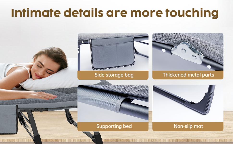 Camping Cot with Mattress, No Assembly Required Heavy Duty Folding Camping Cot for Adults, 550 Lbs Capacity Adjustable Portable Sleeping Bed for Indoor, Outdoor & Patio Use