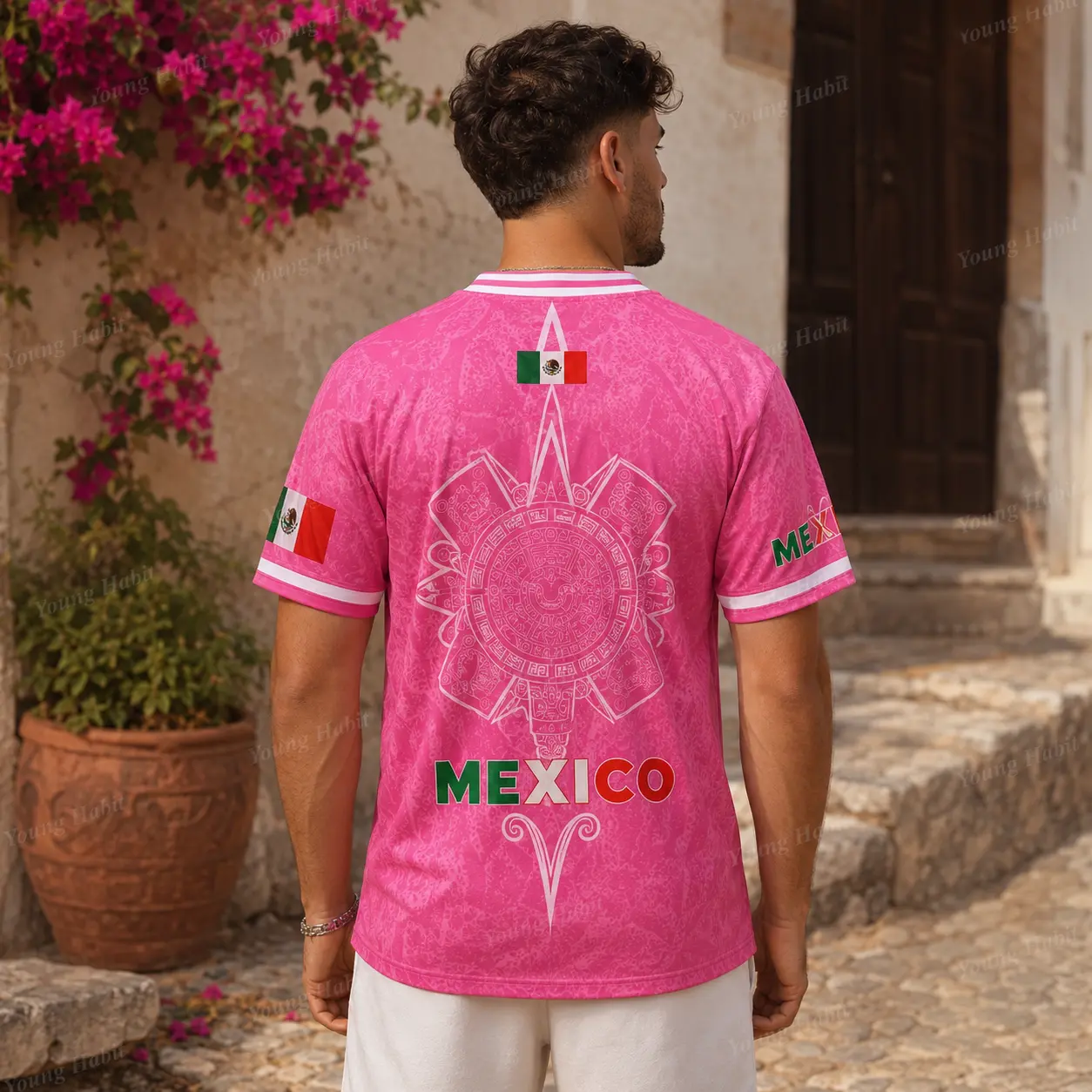 Mexico Pink Soccer Jersey for Men & Women, V-Neck Virgen de Guadalupe Graphic Shirt in Breathable Mesh, Sporty Chic Football Fashion, Soccer Jerseys, Mexico Jersey, Jerseys For Soccer