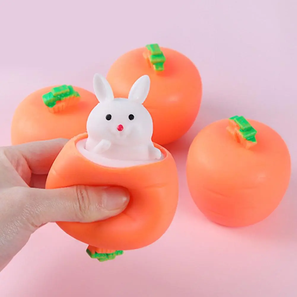 Random 1pcs Squishy Carrot Rabbit Squeeze Telescopic Toys Kids Radish Rabbit Cup Pinch Music Toy Creative Stress Relief Gift, Siblings, 15-35 Years Old
