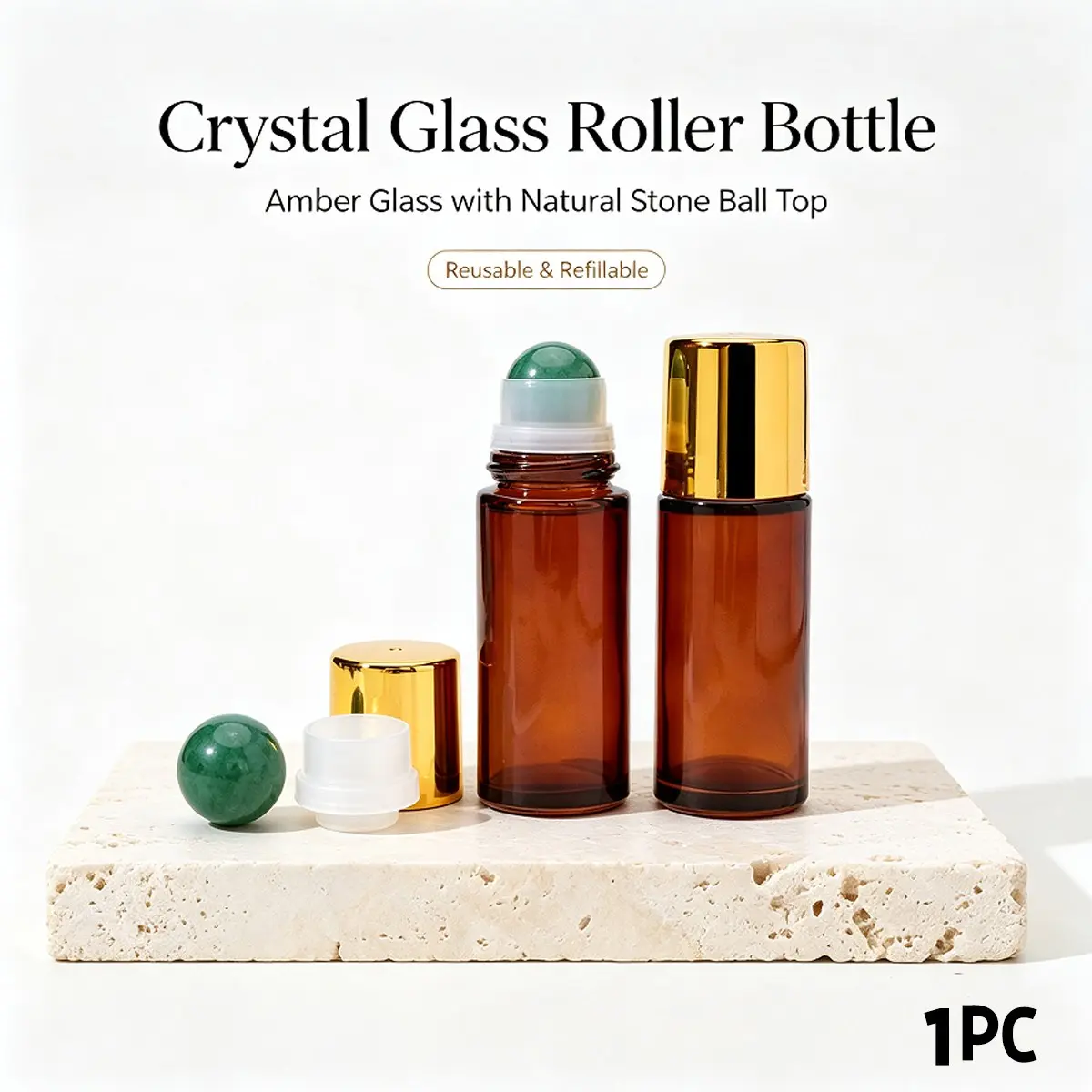 Natural Crystal Ball Perfume Bottle, Reiki Healing Essential Oil Bottle, Gemstone Dispensing Bottle, Home Decor & Holiday Gift