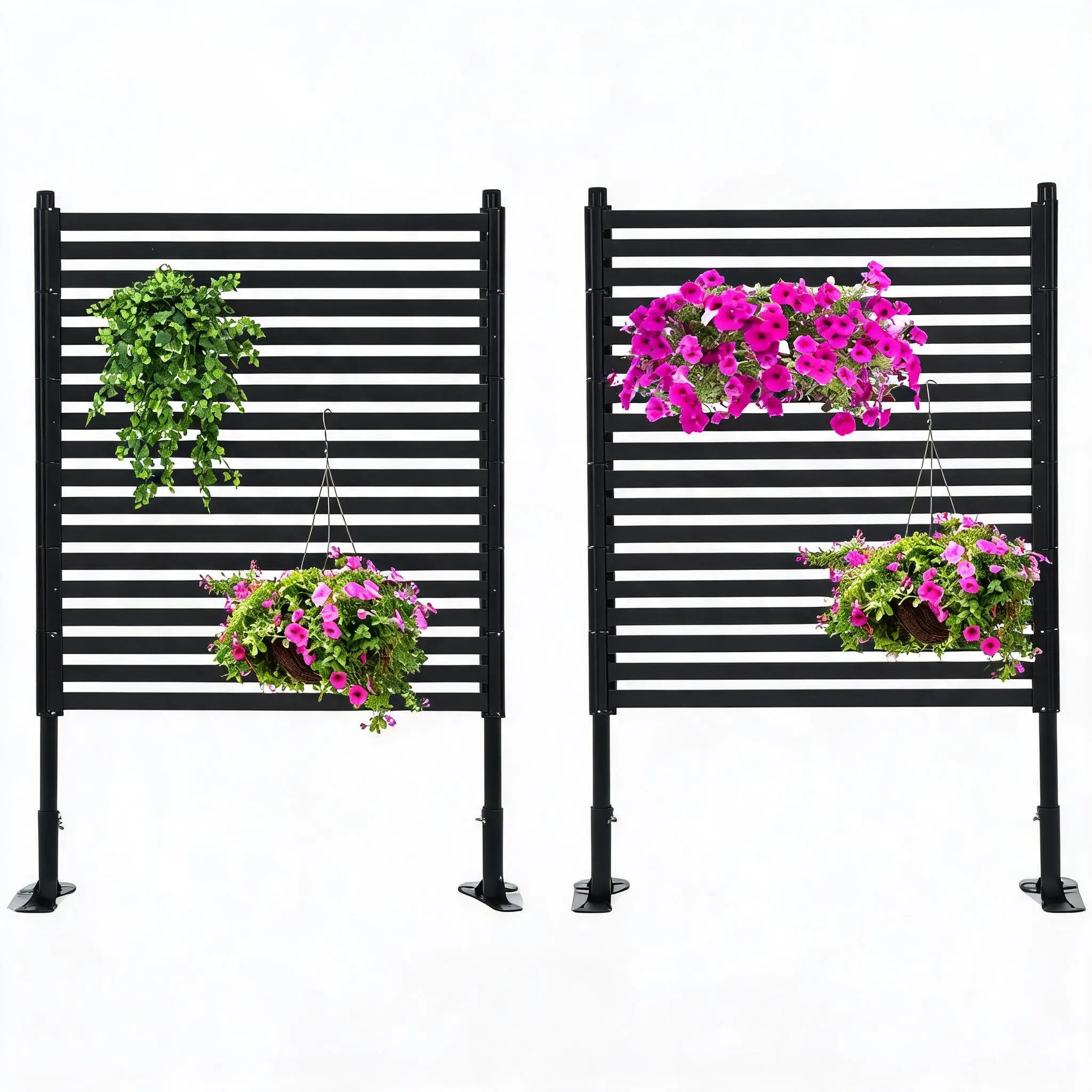 Galvanized Steel Rectangular Freestanding Privacy Screen Fence - 36x48 in/59 in Metal Panel Outdoor Barrier Divider, Weather-Resistant Garden Patio Decor