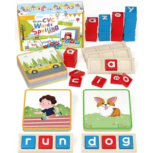 Wooden CVC Word Spelling Games for 3-6 Year Olds, Montessori Learning Activities with Sight Word Cards, Educational Gift for Preschool Kids