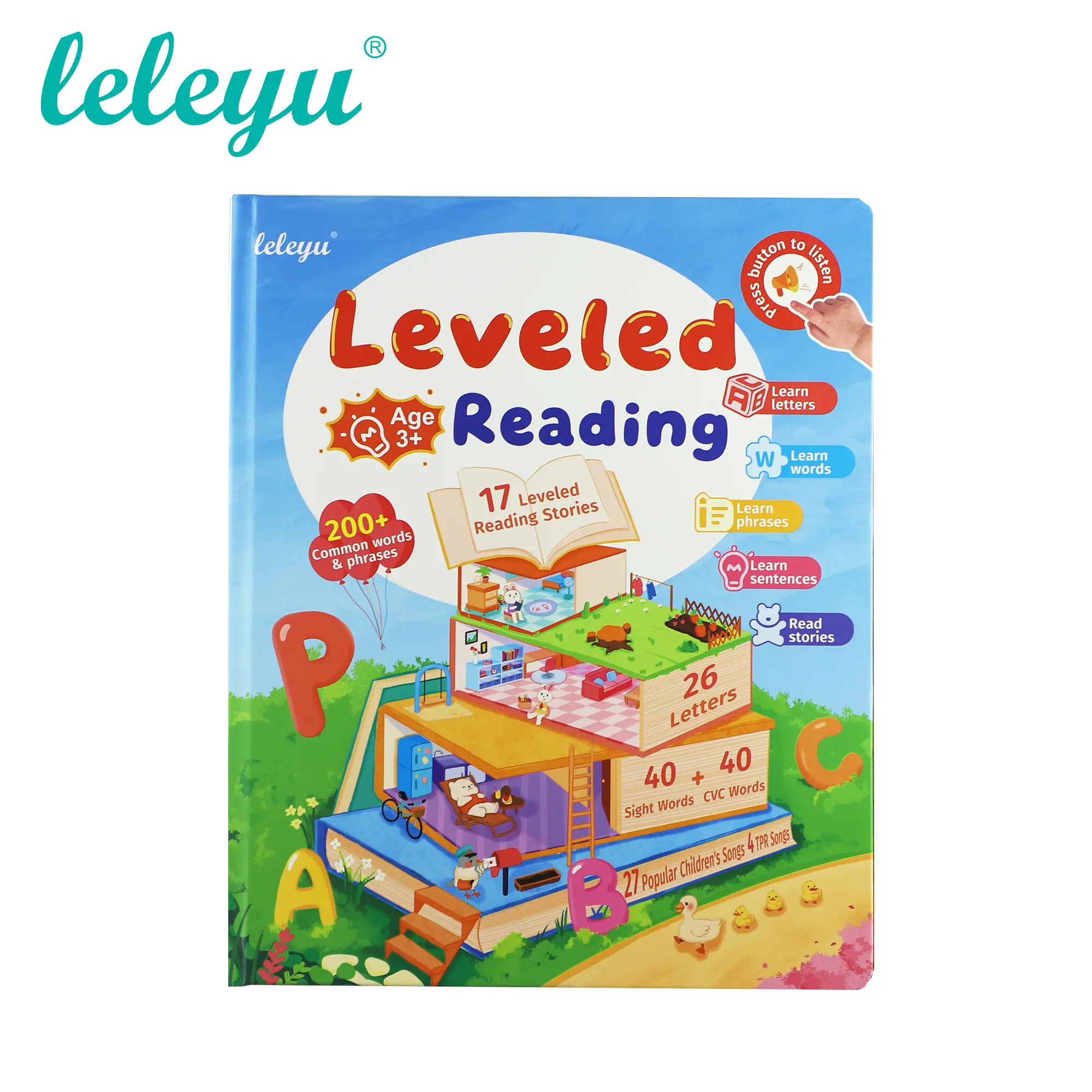 Baby’s developmental reading device for children aged 3–17, large module, American pronunciation and read-along function, rechargeable English early learning card reader/learning device