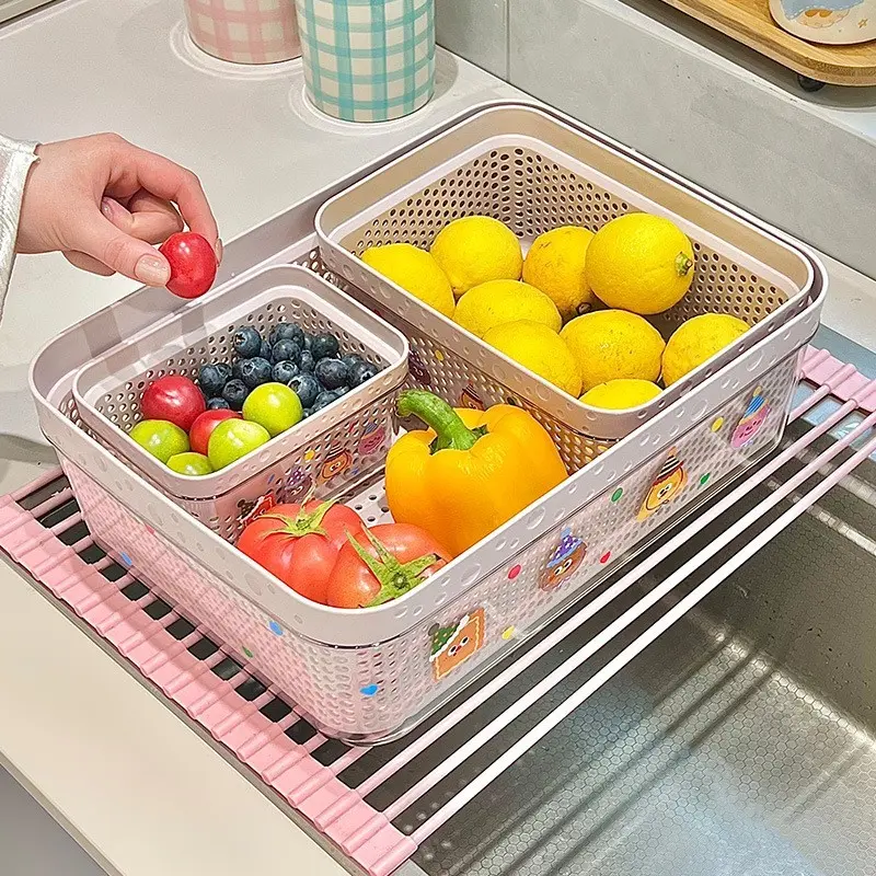 5-Piece Kitchen Filter Set, Dual-Layer Fruit and Vegetable Washing Basket, Dish Drainer Bowl, Ideal for Kitchen and Picnic Activities