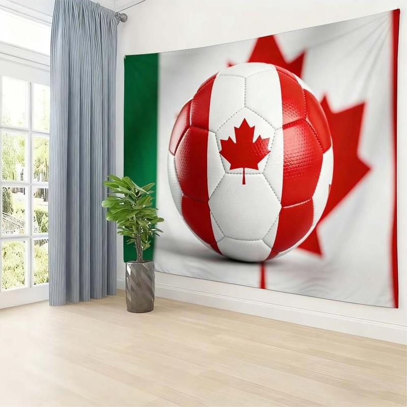 1 pc microfiber Canada Soccer Ball World Cup Tapestry Wall Hanging Decoration for Living Room Bedroom Outdoor Holiday Atmosphere Enhancement Soccer Theme Home Decor Tapestry Background Cloth Hanging Cloth Wall Cloth Decorative Cloth