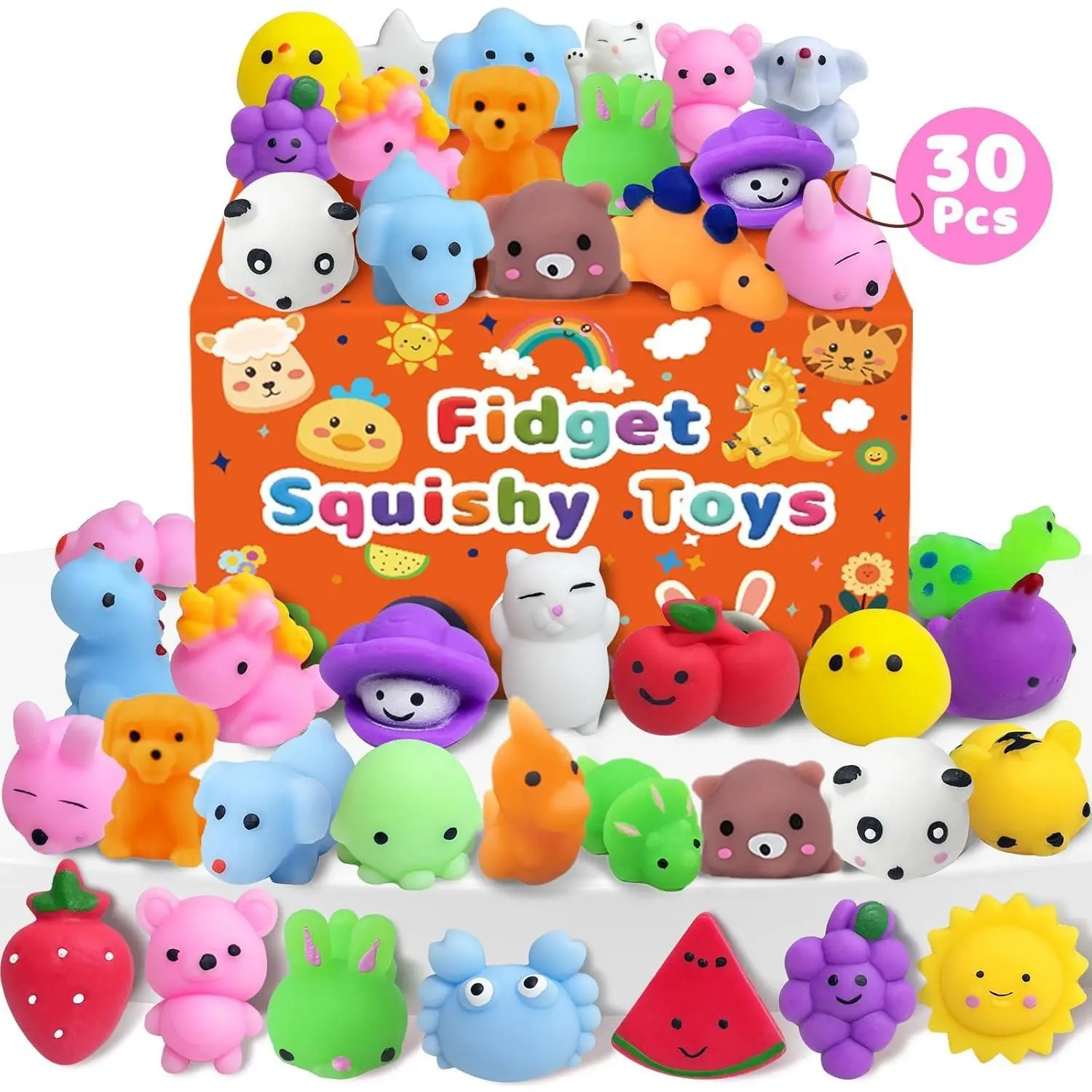 30 Pack Squishy Toys, Random Kawaii Party Favors for Kids 3-5, 4-8, 8-12, Treasure Box Toys for Classroom Prizes, Mini Birthday Gifts Goodie Bag Stuffers Bulk Fidget Squeeze Toy