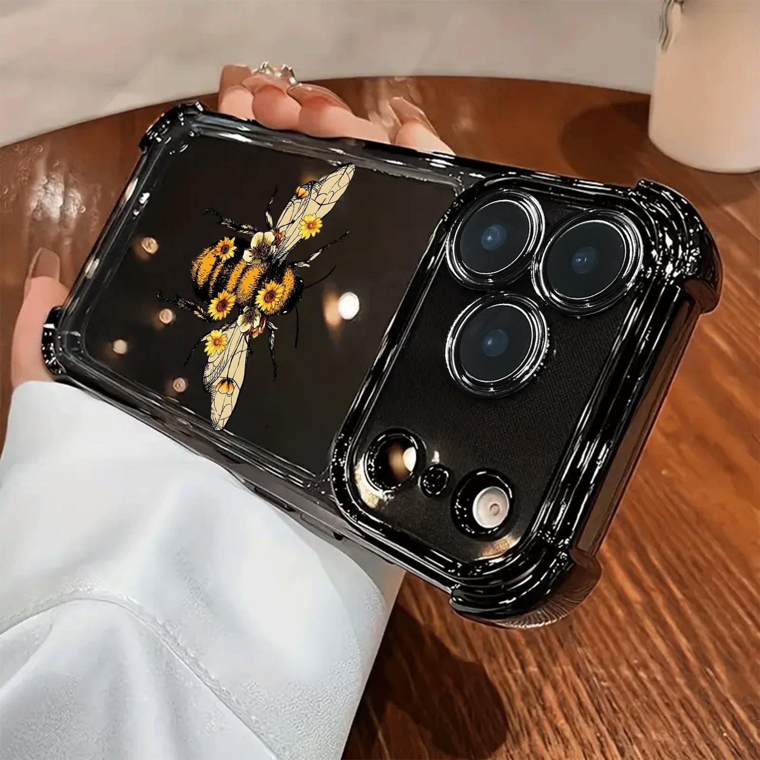 Creative Sunflower Bee Pattern New Electroplating Transparent TPU Airbag Anti-drop Mobile Phone Case For iPhone 17 Pro Max 16 15 14 13 12 11 Simple Fashion Shockproof Soft Case Protective Case Personalized Creative Case