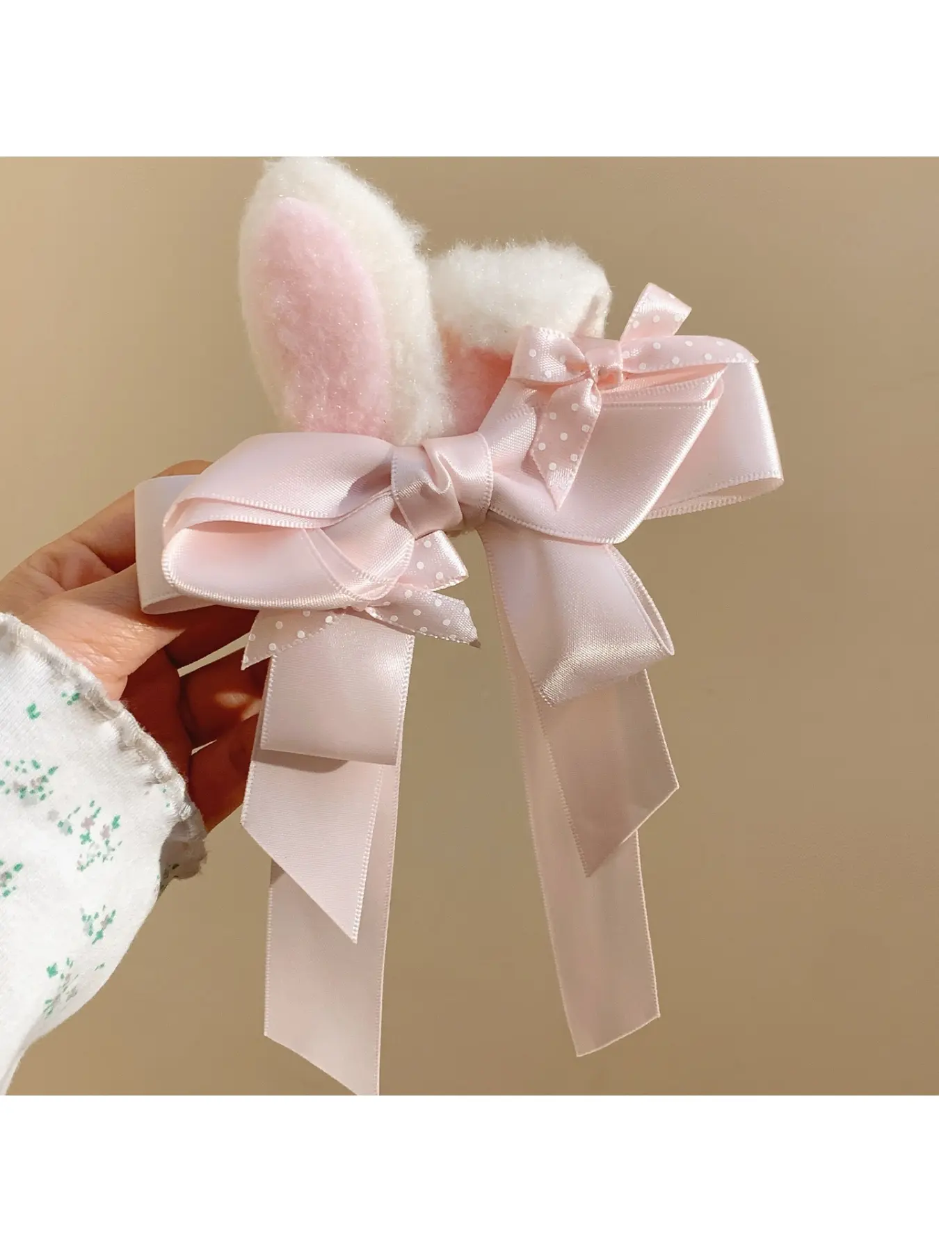 Cute Lolita Princess Pink Bow Plush Bunny Ear Hair Clips Women's Side Clip Bangs Hair Accessories