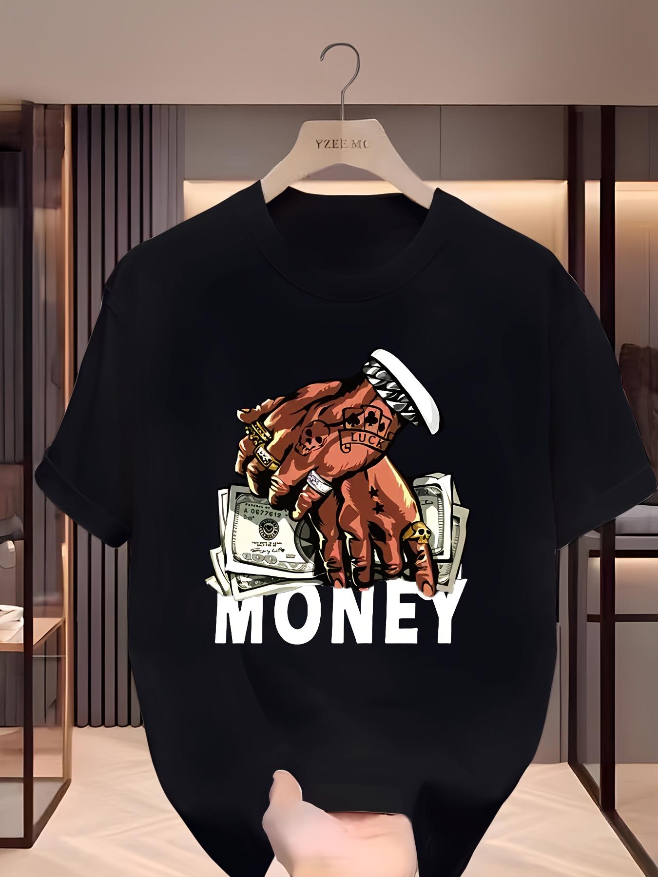 Boys' Casual Outdoor "MONEY" Pattern T-Shirt - Black Short-Sleeve T-Shirt with a Bold Money Print, Polyester, Machine Washable, Teen Boys' Clothing