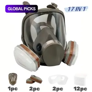 Reusable Full Face Mask with Filter Box, 17-in-1 Anti-Gas and Dust-Resistant Anti-Fog Full Face Mask Set for Painting, Woodworking, Construction, Grinding, Spraying and Chemicals
