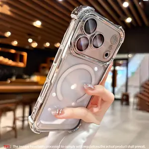 Magnetic Electroplated Transparent Acrylic Phone Case Cover, Shockproof Corners, Fits iPhone 17 Pro Max Air 16 15 14 13, Magsafe Wireless Charging