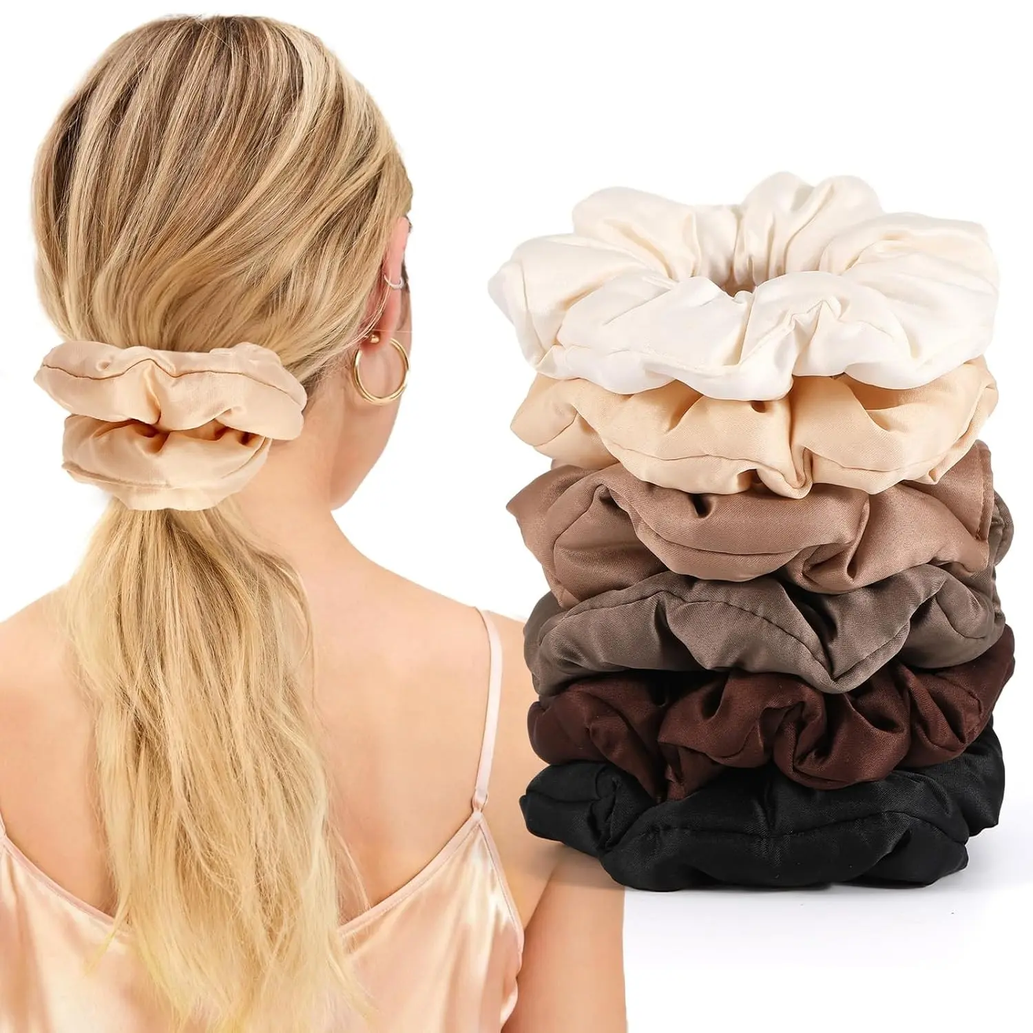 6 Pcs Large Satin Hair Scrunchies for Women, Soft Pillow Satin Scrunchies, Sleepy Hair Ties for Girls, No Damage No Crease Hair Accessories