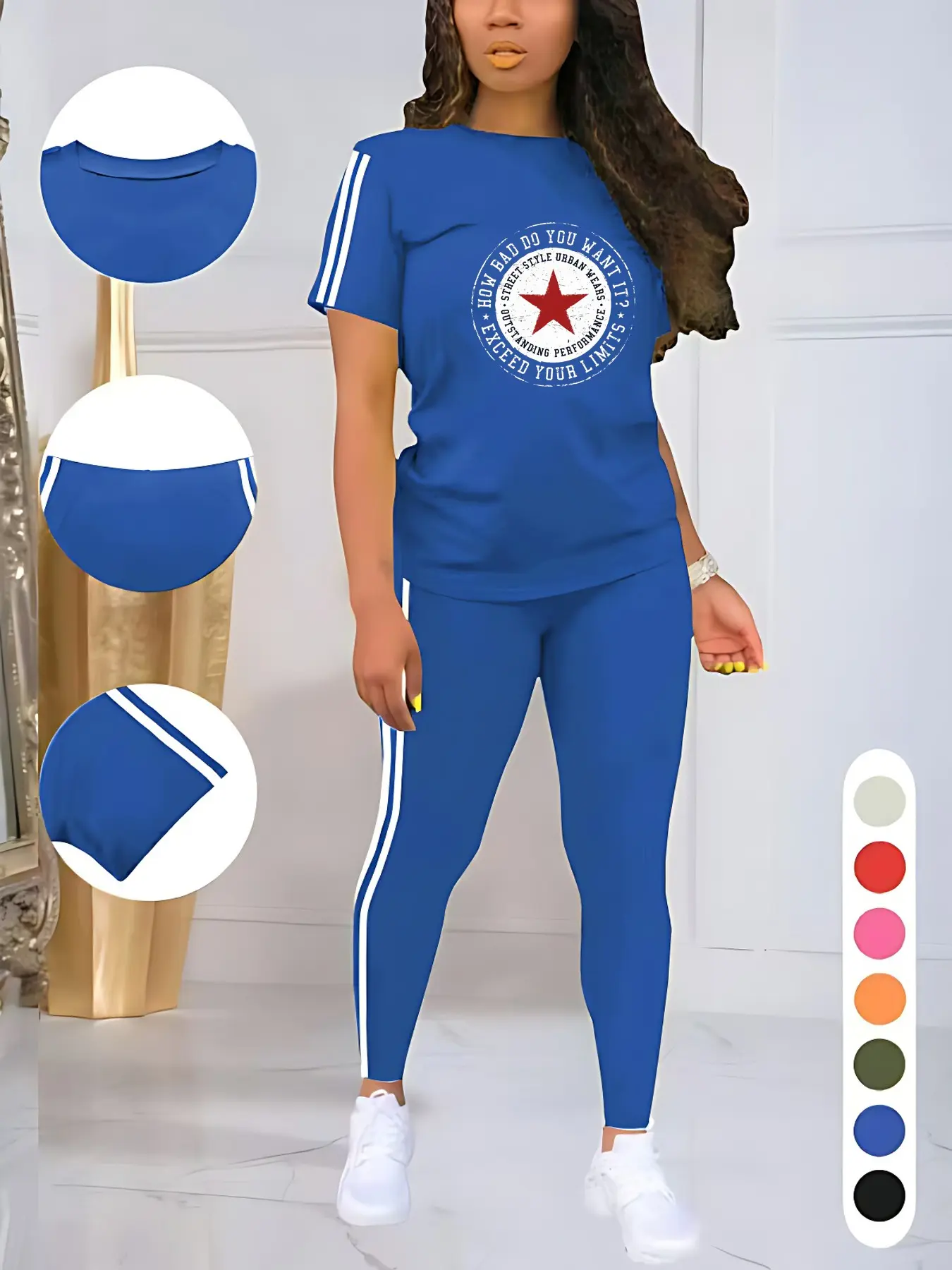 Letter Print Casual Sporty Round Neck Drawstring Short Sleeve and Long Pants Set, Fitted Geometric Pattern, All Seasons Wear, Summer Tracksuits