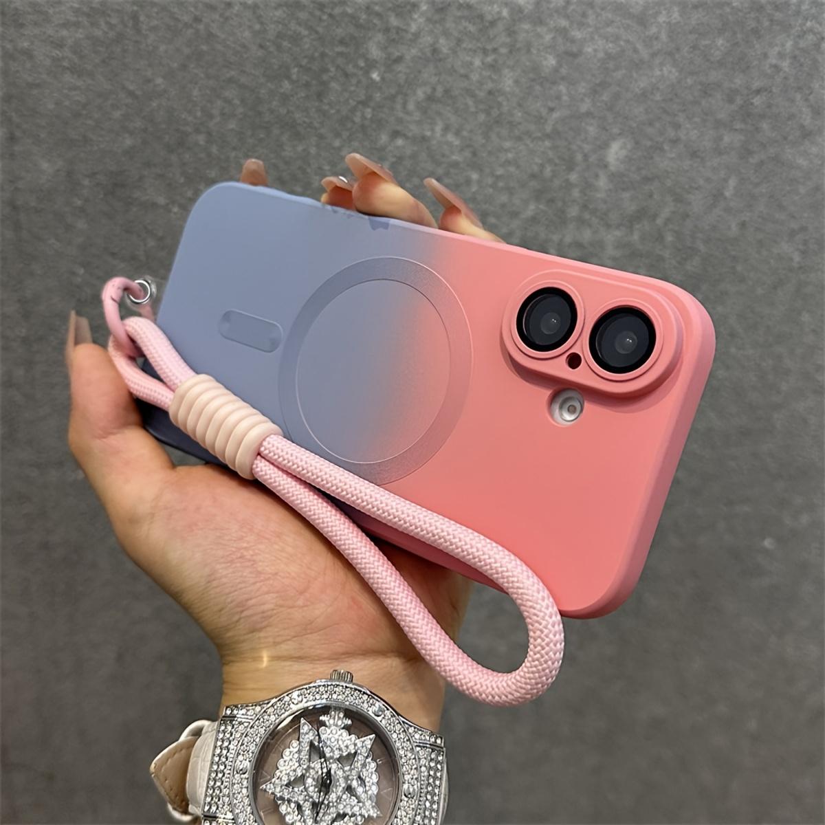 Phone case: Luxury Gradient Pattern Magnetic Wireless Charge Wristaband Strap Phone Case for iPhone 11 12 13 14 15 16 Pro Max Plus Soft Cover iphone 12
