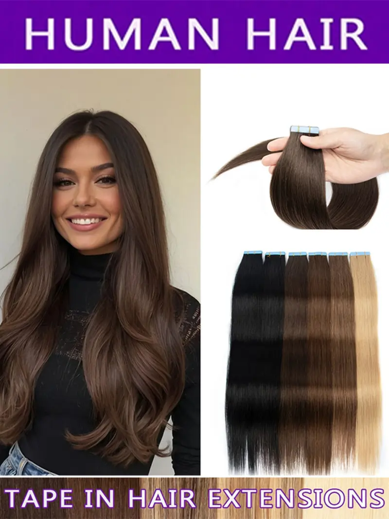 20 Piece 30g Remy Human Hair Tape-In Extensions, Seamless, 12-20 Inches, /, Straight/curly, Women's Beauty & Personal Care