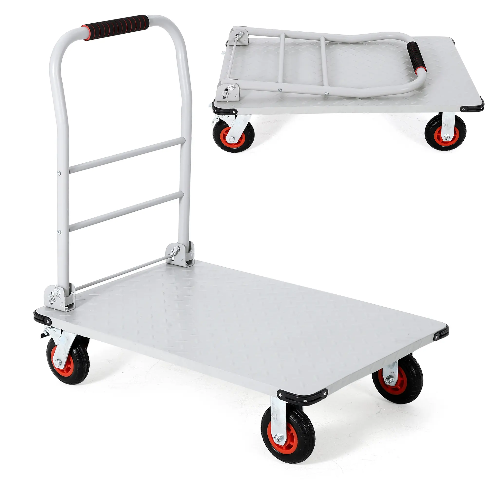 GARVEE Durable & Long-Lasting Heavy Duty Collapsible Flatbed Platform Utility Cart, 2000 lbs Capacity, 36" x 24" Size, 6" Swivel Casters With Brakes, Foldable Hand Dolly for Warehouses & Effortless Material Handling