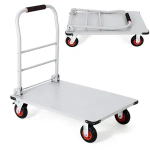 Heavy Duty 1800 LBS Capacity 36"x24" Collapsible Flatbed Platform Utility Cart, Equipped With 6" Swivel Casters With Brakes, Foldable Hand Dolly For Warehouse Garage Shipping Moving Use
