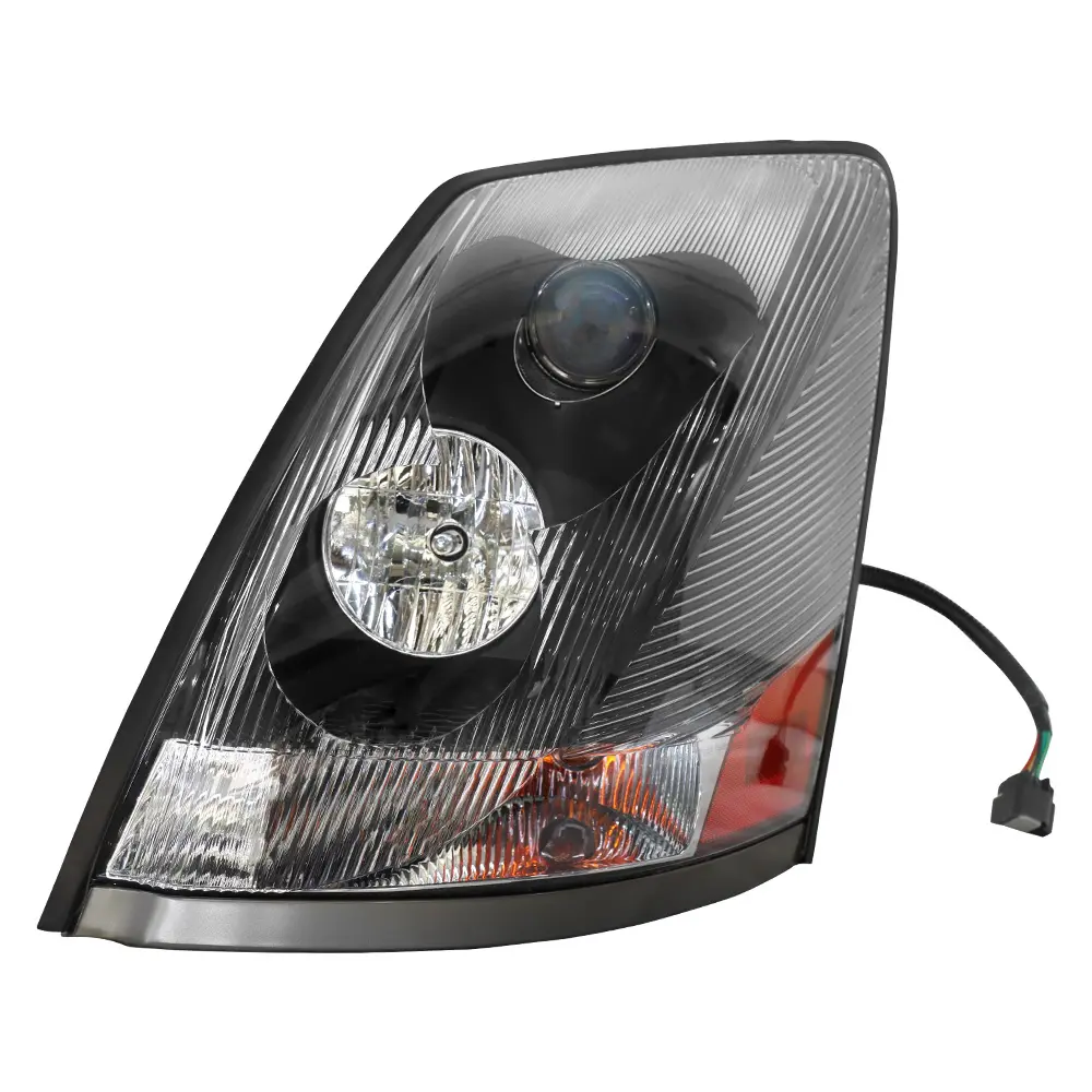 Left Driver Side Black Halogen Projector Headlight Assembly with Halogen Lens, Hi-Low Beam for Volvo VNL VNM 2004-2017 Semi Truck Replacement