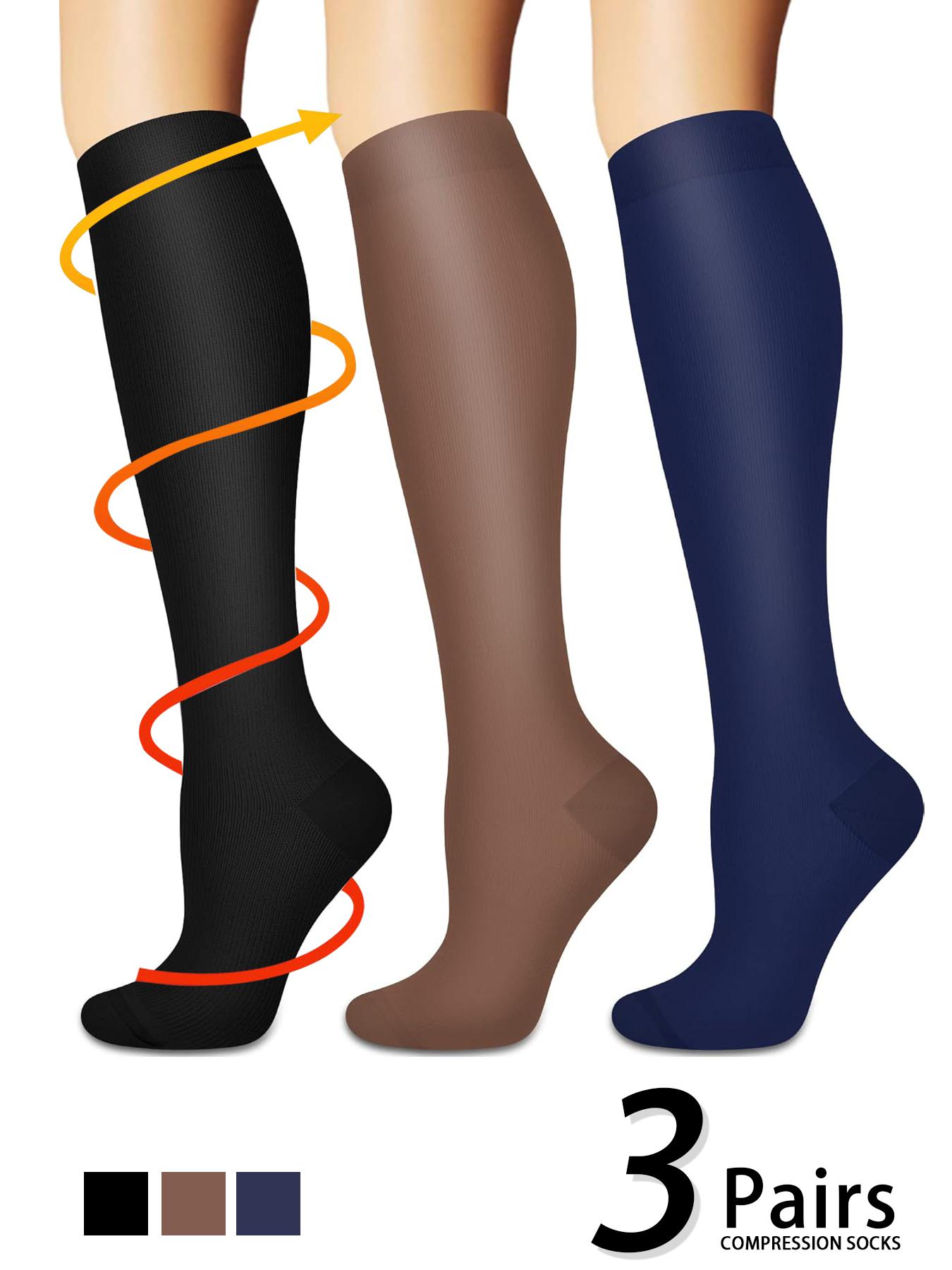 3 pairs of men's and women's compression socks with a compression rating of 15-20 mmHg in a knee-high design for running, performance and recovery, available in a range of colours to help improve circulation Athletic Socks