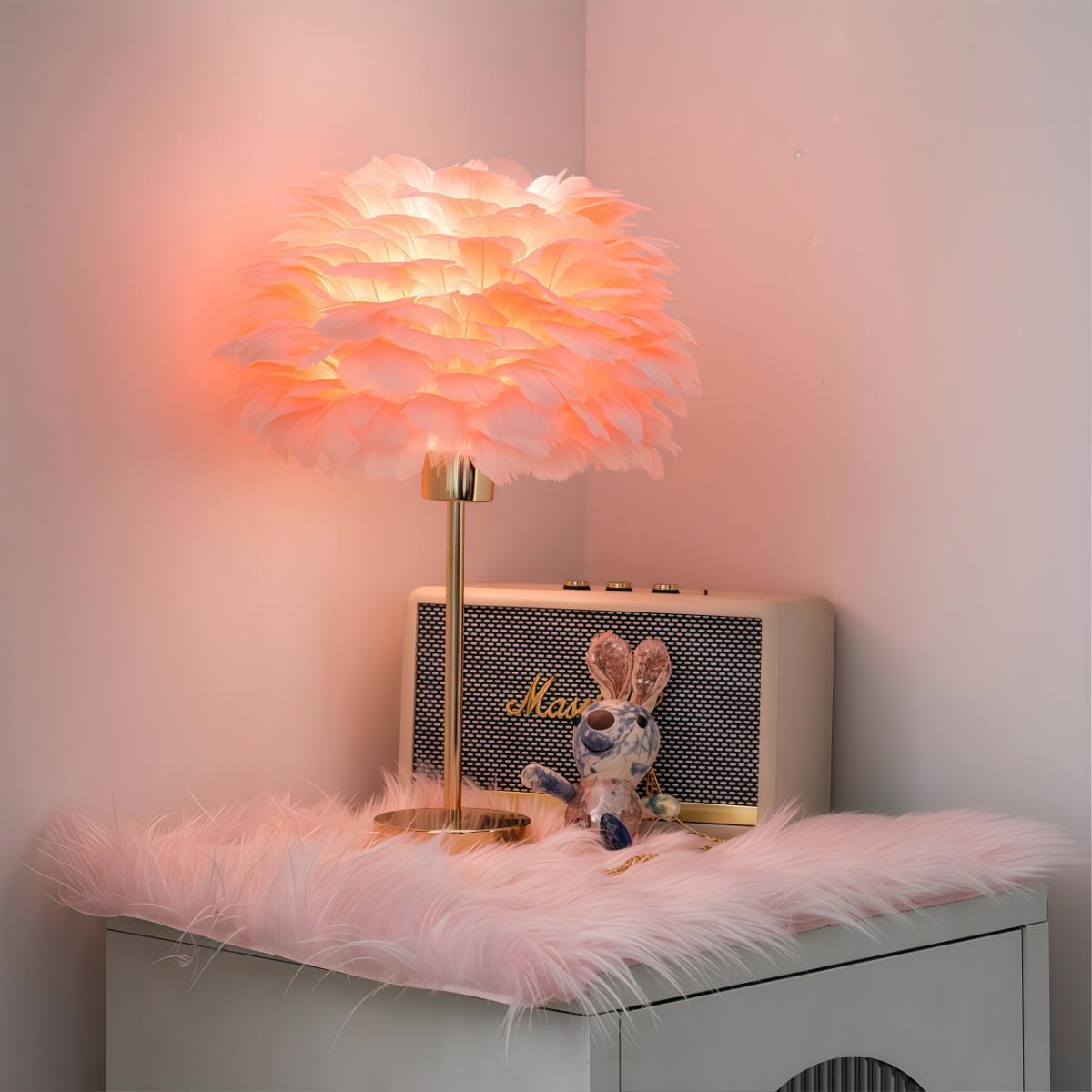 Dimmable Feather Table Lamp, Touch Control + Remote, USB Powered LED Night Light, Elegant Desk Decor for Bedroom/Living Room