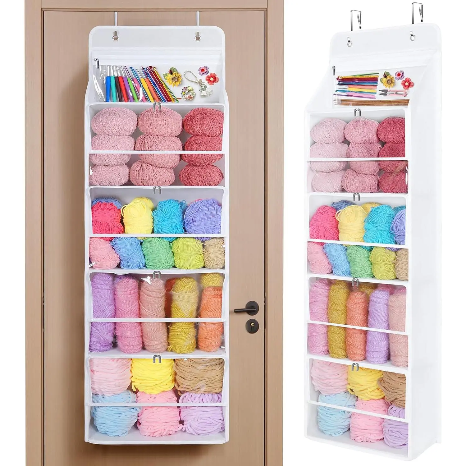 Yarn Storage Organizer, 5 Tiers Yarn Organizer, Clear White | 5 Zipper Closure Compartments, Large Capacity, Heavy Load Capacity,  Yarn Holder for Knitting  & Crochet Hooks
