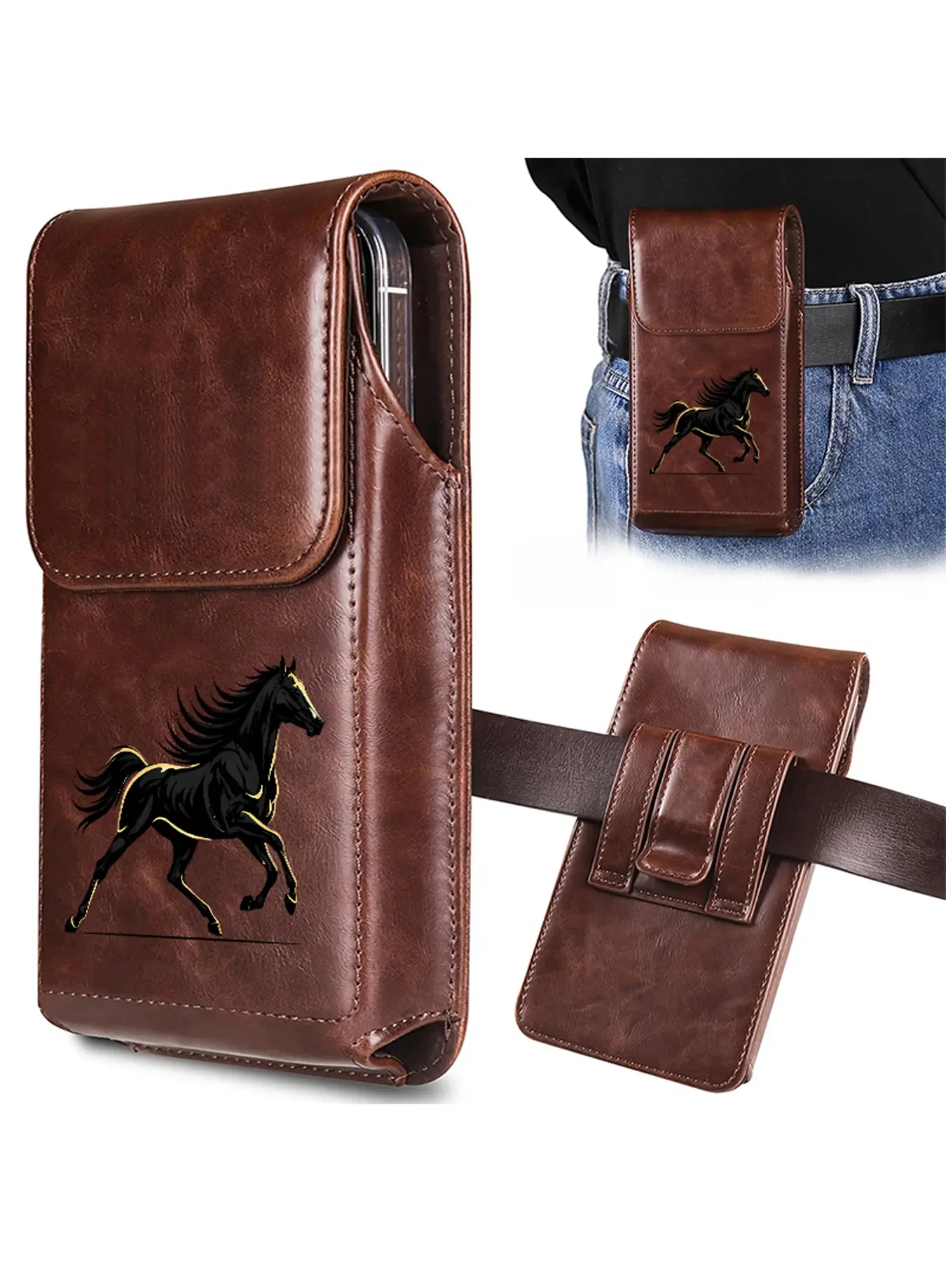 Men's waist bag decorated with a horse pattern, men's fashionable mobile phone bag, Sport Waist Bag, suitable for outdoor occasions such as camping, cycling, construction sites, etc. It is a birthday gift/Halloween gift/Christmas gift