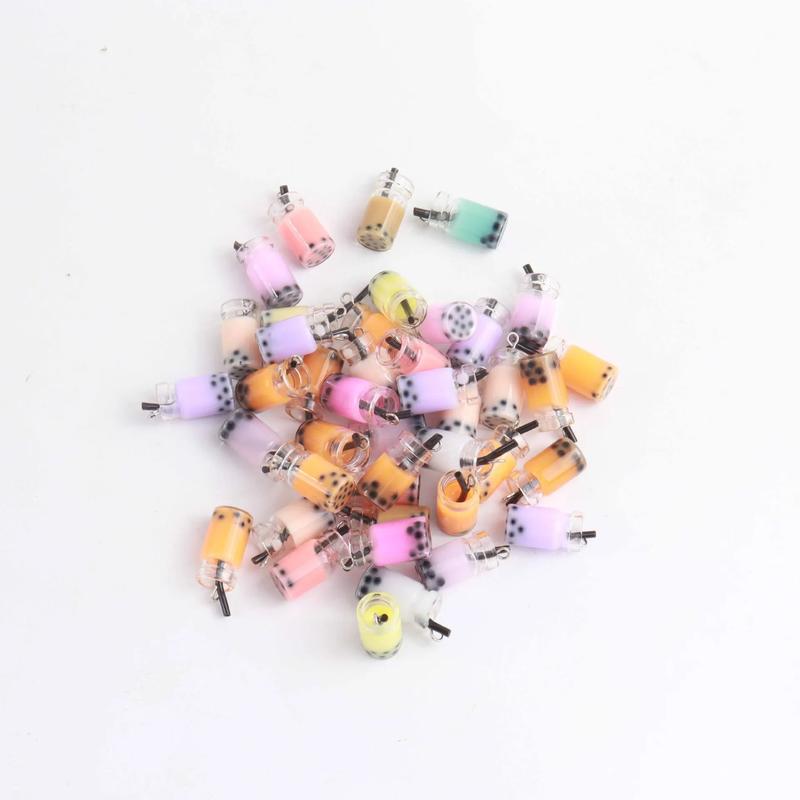 30pcs Random Mixed Milk Tea Cup Charm Beverage Pendants with Bottle Milk Tea Charms Pendants Diy Keychain Women Key Chain Gift