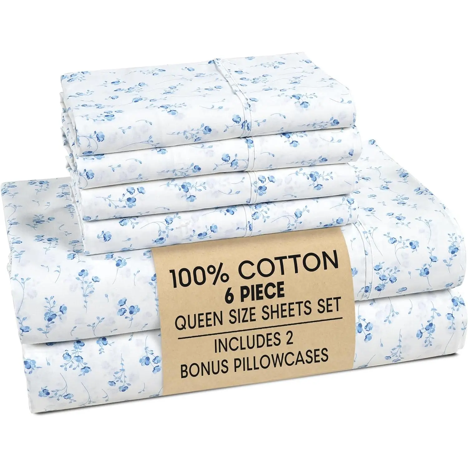 Bed Sheets Set – 100% Cotton Sheets with 4 Pillowcases, Ultra Soft & Breathable Cool Fabric, Tailored Fit with 15" Deep Pockets, Great Everyday Sheets
