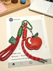 PU Leather Heart Shaped Apple Bag Charm Keychain, Cute Fruit Pendant with Braided Rope & Metal Carabiner, Anti-lost Accessory for Backpacks, Keys & Handbags, Lovely Gift for Teens, Lovers & Casual Daily Users